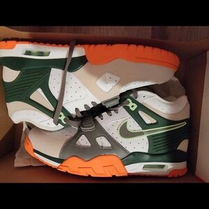 Nike White and Green Sneakers with Orange Accents